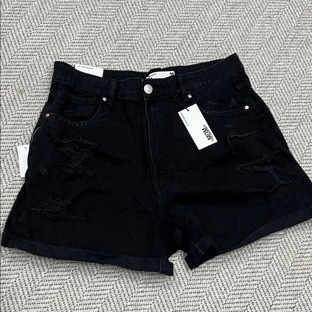 Women's Black Distressed Denim Shorts NWT Flawed